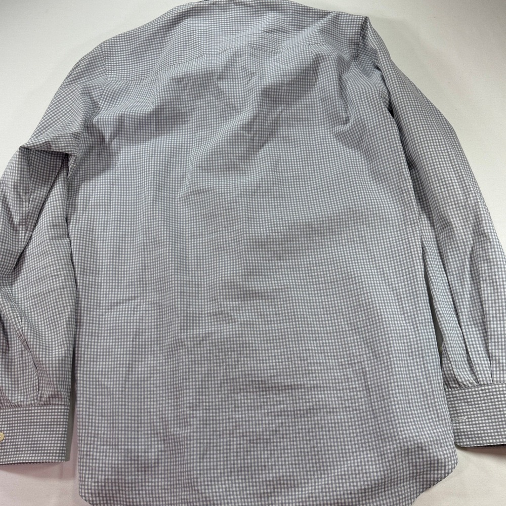 David Donahue Trim Fit Dress Shirt Mens 15.5 34/35 Gray Blue Check 100% Cotton - Picture 10 of 11